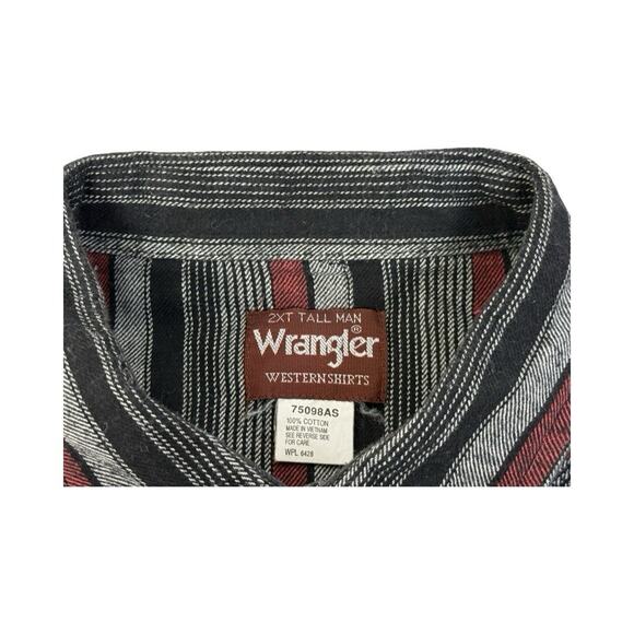 Wrangler Western Flannel Shirt Men’s 2XT Tall Red/Black Plaid Pearl Snap Cotton - Picture 13 of 13